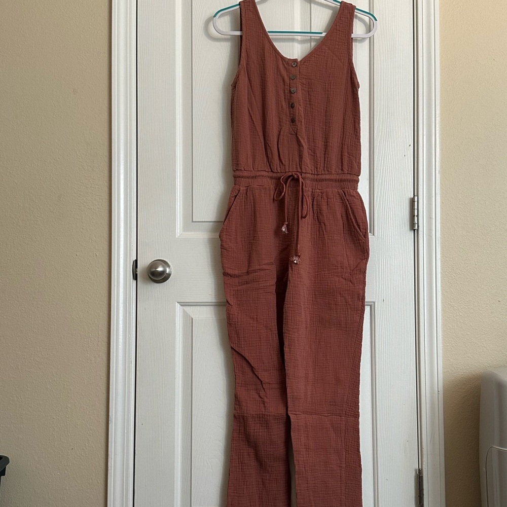 SHEIN Sleeveless Button-Front Jumpsuit in Rust